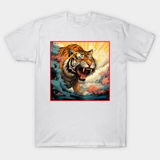 Colorful Tiger Cartoon Vintage Bengals Tiger Drawing Comics Fearless Tiger T-Shirt